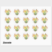 Sticker Rond Fleurs D'Aquarelle Jaune Orange Et Papillon (Feuille)