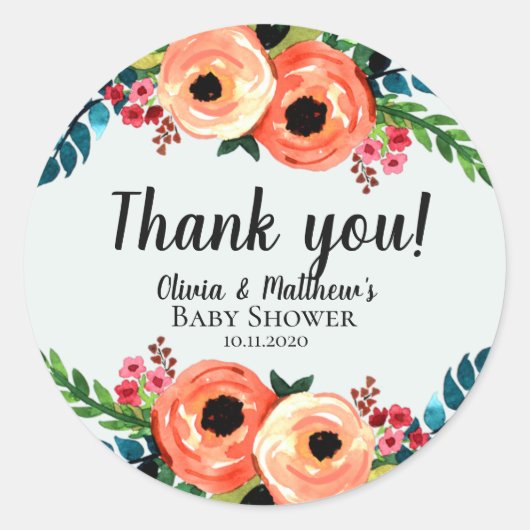 Sticker Rond Fleurs d'aquarelle modernes Filles Baby shower flo (Devant)