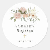 Sticker Rond Fleurs d'aquarelle neutres simples | Baptême (Devant)