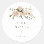 Sticker Rond Fleurs d'aquarelle neutres simples | Baptême (Devant)