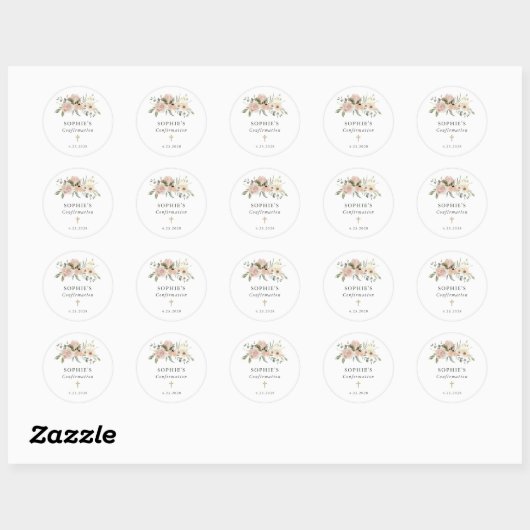 Sticker Rond Fleurs d'aquarelle neutres simples | Confirmations (Feuille)
