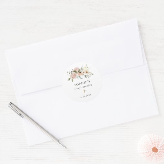 Sticker Rond Fleurs d'aquarelle neutres simples | Confirmations (Enveloppe)