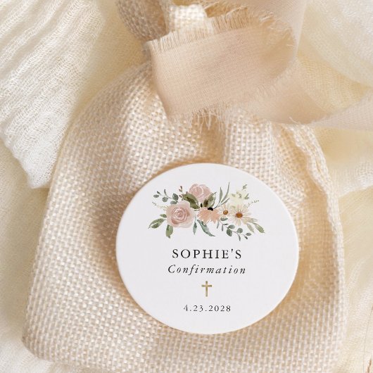 Sticker Rond Fleurs d'aquarelle neutres simples | Confirmations