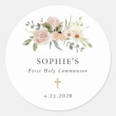 Sticker Rond Fleurs d'aquarelle neutres simples Première commun (Devant)