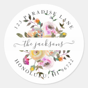 Sticker Rond Fleurs d'aquarelle Pastel Roses