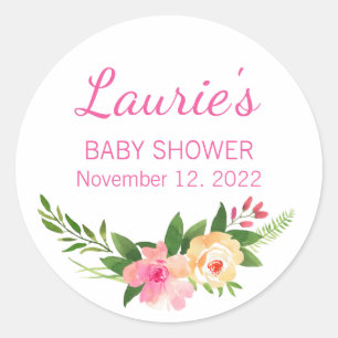 Sticker Rond Fleurs d'aquarelle rose Baby shower floral