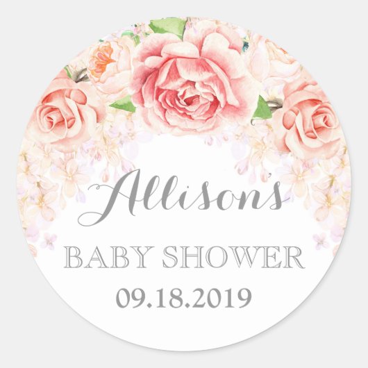 Sticker Rond Fleurs d'aquarelle rose Baby shower préféré (Devant)