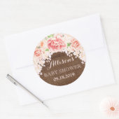 Sticker Rond Fleurs d'aquarelle rose bois Baby shower préféré (Enveloppe)