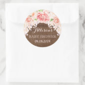 Sticker Rond Fleurs d'aquarelle rose bois Baby shower préféré (Sac)
