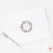 Sticker Rond Fleurs d'aquarelle rose et bleu Merci classique (Enveloppe)
