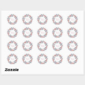 Sticker Rond Fleurs d'aquarelle rose et bleu Merci classique (Feuille)