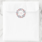 Sticker Rond Fleurs d'aquarelle rose et bleu Merci classique (Sac)