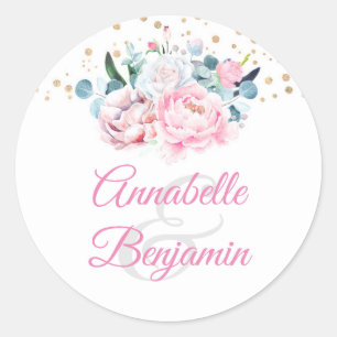 Sticker Rond Fleurs d'aquarelle rose   Mariage Peony