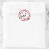 Sticker Rond Fleurs d'aquarelle rose Mariage personnalisé (Sac)