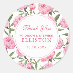 Sticker Rond Fleurs d'aquarelle rose Peony   MERCI