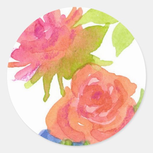 Sticker Rond Fleurs d'aquarelle rose rose orange peint (Devant)
