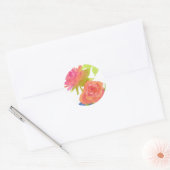 Sticker Rond Fleurs d'aquarelle rose rose orange peint (Enveloppe)