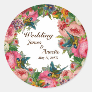 Sticker Rond Fleurs d'aquarelle rose rouge