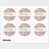 Sticker Rond Fleurs d'aquarelle rose sur les rayures Merci (Feuille)