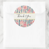 Sticker Rond Fleurs d'aquarelle rose sur les rayures Merci (Sac)