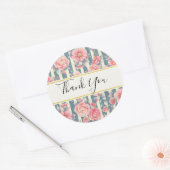 Sticker Rond Fleurs d'aquarelle rose sur les rayures Merci (Enveloppe)