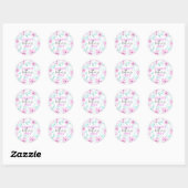 Sticker Rond Fleurs d'aquarelle rose tendre romantique Fête des (Feuille)
