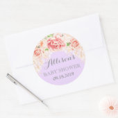 Sticker Rond Fleurs d'aquarelle rose violet Baby shower Favoris (Enveloppe)