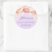 Sticker Rond Fleurs d'aquarelle rose violet Baby shower Favoris (Sac)