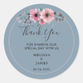 Sticker Rond Fleurs d'aquarelle rustique Merci Mariage (Devant)
