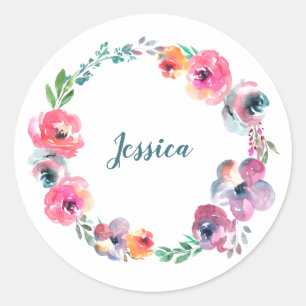 Sticker Rond Fleurs d'aquarelle simples Moderne Élégant