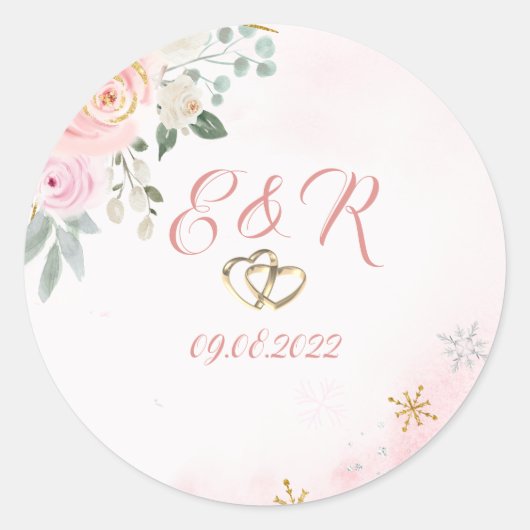 Sticker Rond Fleurs d'aquarelle Snowflakes Mariage (Devant)