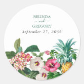 Sticker Rond Fleurs d'aquarelle tropicale et Mariage de verdure (Devant)