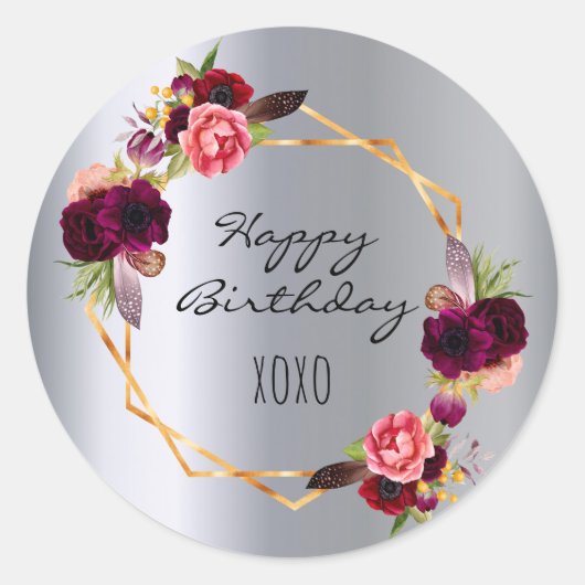 Sticker Rond Fleurs d'argent d'anniversaire or bordeaux (Devant)