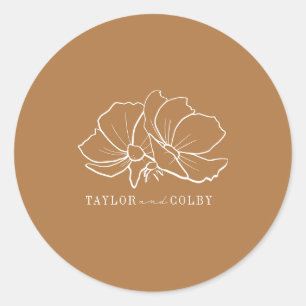 Sticker Rond Fleurs d'art de ligne Mariage de verge d'or