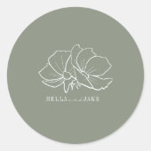 Sticker Rond Fleurs d'art de ligne Mariage vert de sage (Devant)