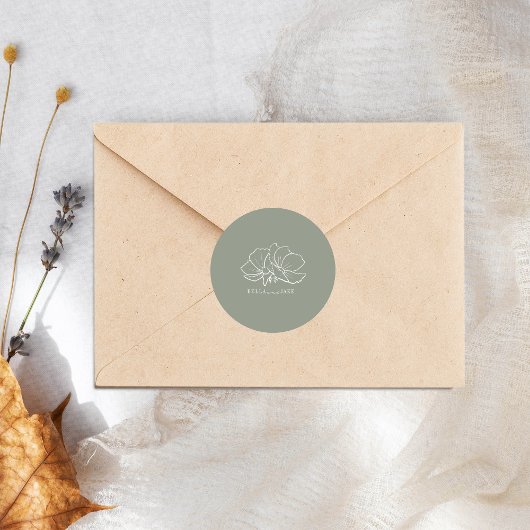Sticker Rond Fleurs d'art de ligne Mariage vert de sage