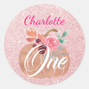 Sticker Rond Fleurs d'automne de pumpkin pour 1er anniversaire