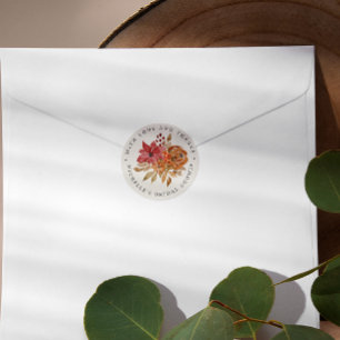 Sticker Rond Fleurs d'automne MERCI de Fête des mariées rustiqu