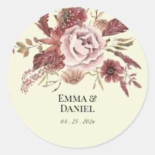 Sticker Rond Fleurs d'automne rustiques sur fond crème à l'aqua