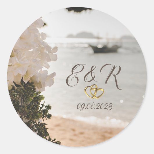 Sticker Rond Fleurs de bateau à voile plage (Devant)