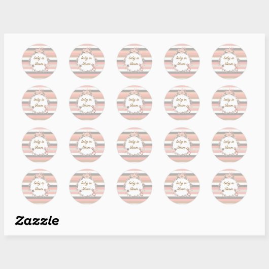 Sticker Rond Fleurs de bébé en rose et gris (Feuille)