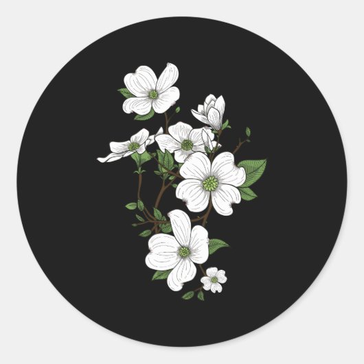 Sticker Rond Fleurs de bois de chien printemps (Devant)