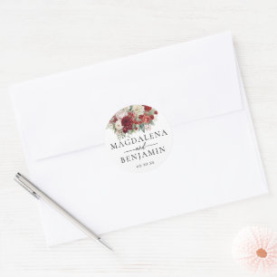 Sticker Rond Fleurs de Bourgogne Rouge Cramoisi Brillantes Scel