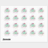 Sticker Rond Fleurs de cactus roses Succulents Mariage d'aquare (Feuille)