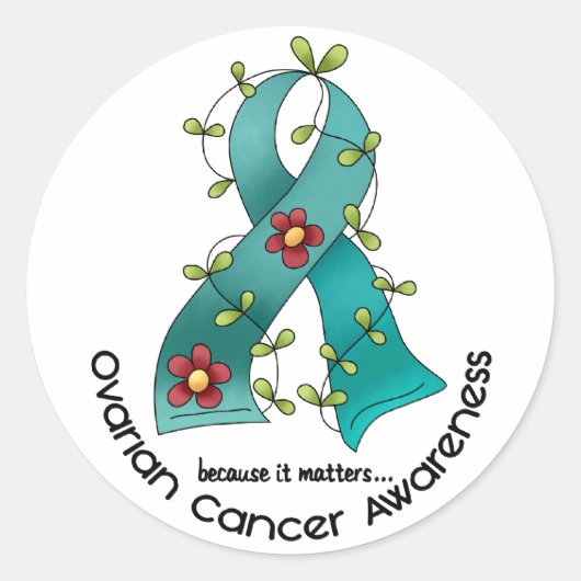 Sticker Rond FLEURS DE Cancer Ovarien RIBBON 1 (Devant)