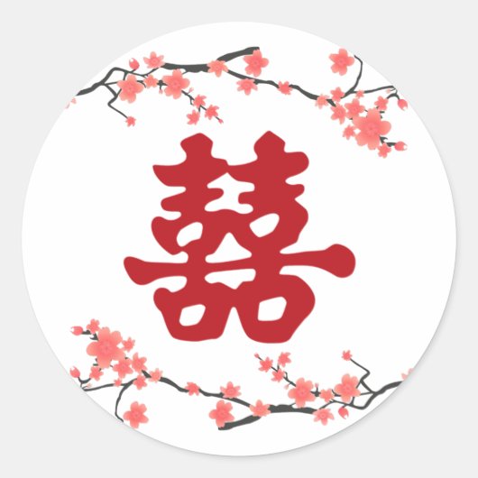 Sticker Rond Fleurs de cerisier double bonheur chinois (Devant)