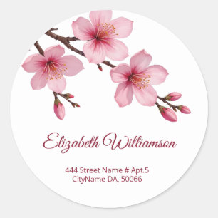Sticker Rond Fleurs de cerisier rose blanc