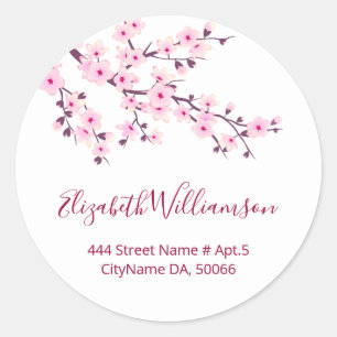 Sticker Rond Fleurs de cerisier rose blanc