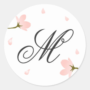 Sticker Rond Fleurs de cerisier roses de Sakura de monogramme