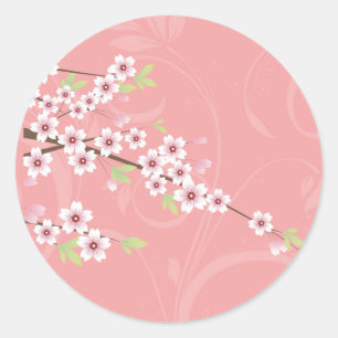 Sticker Rond Fleurs de cerisier roses molles